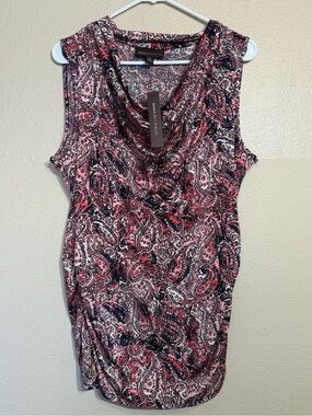 Dana Buchman Sz LARGE Pink Blue Paisley Top Tunic Tank Knit Draped Ruching New